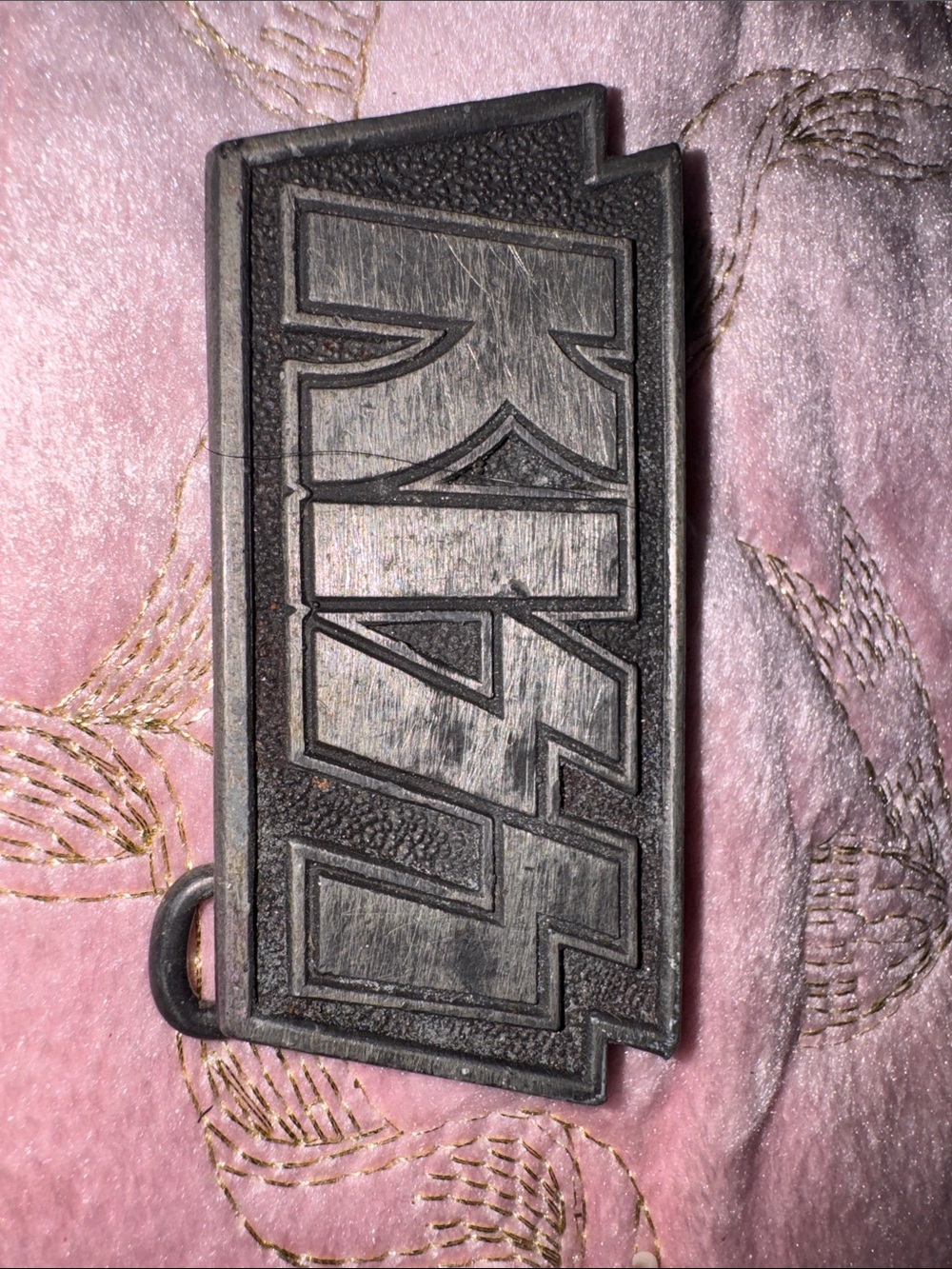 Vintage 1976 KISS Black Metal Logo belt Clip Holster